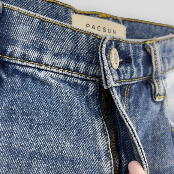 PacSun Jeans Vintage Icon High Rise Two Tone Crop Raw Hem Denim Blue Womens 27 - Picture 5 of 12